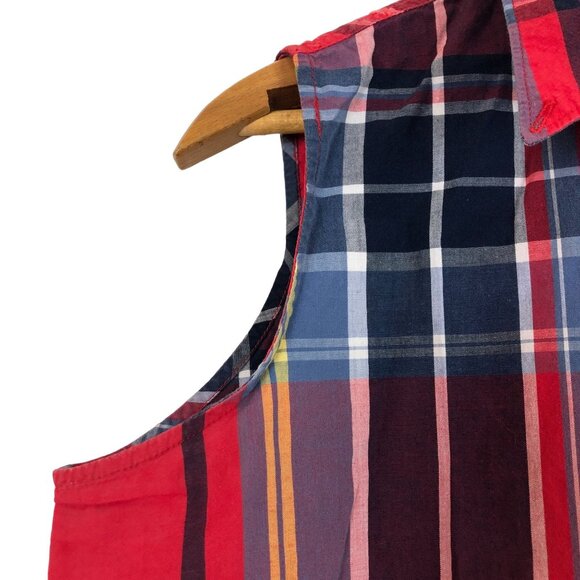 Vtg Rockies Women's Western Button Down Top Sz Large? Sleeveless Crop Plaid - Picture 4 of 8
